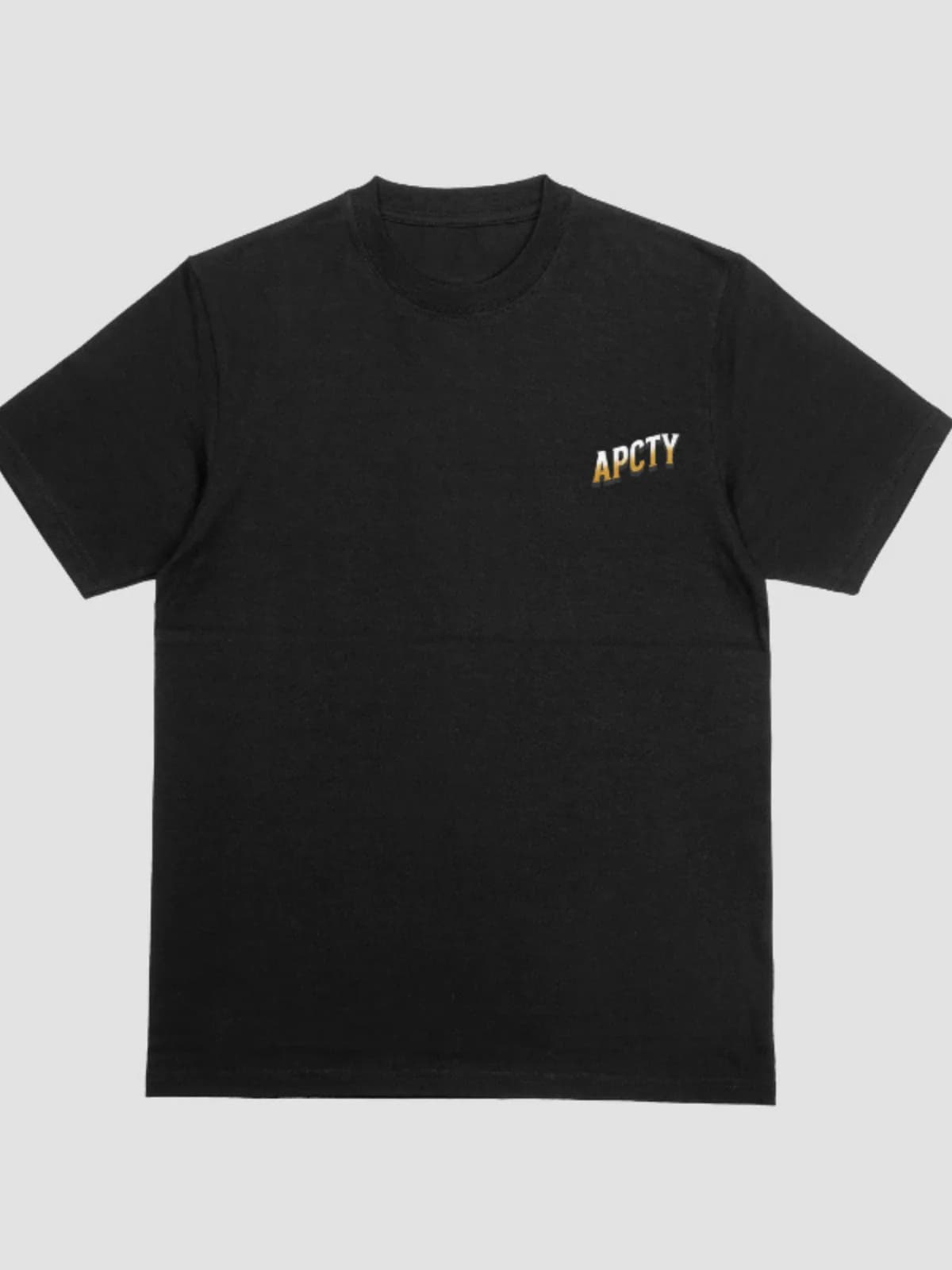 APCTY Greek God Tee in black, front view on a studio background