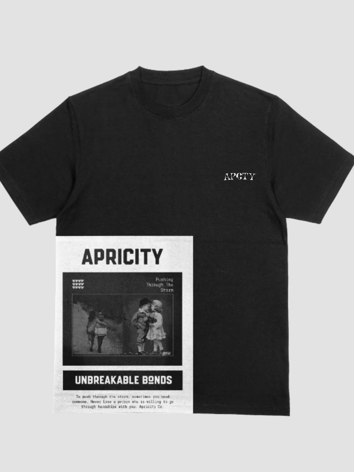 APCTY Unbreakable Bonds Tee in black, front view on a studio background