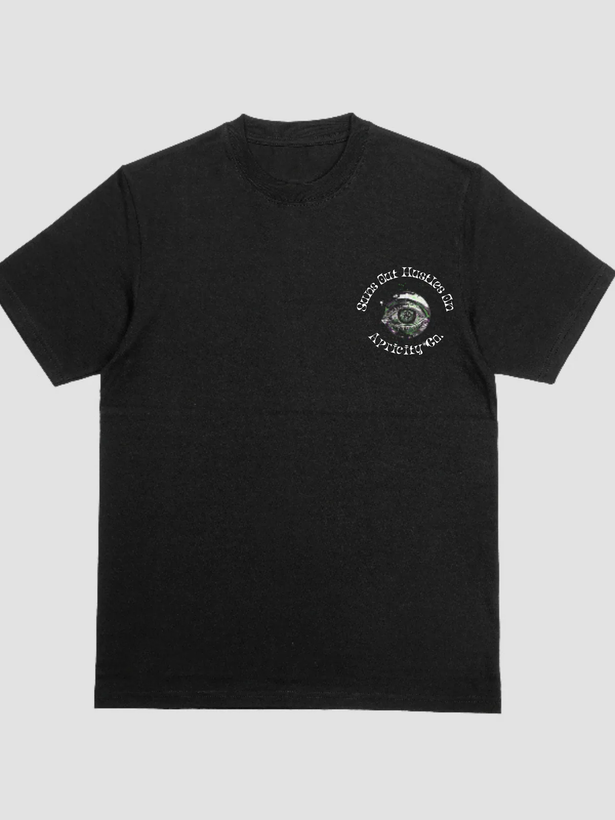 Oversize Suns Out Hustles On T-Shirt in acid wash black, front view on a white studio background