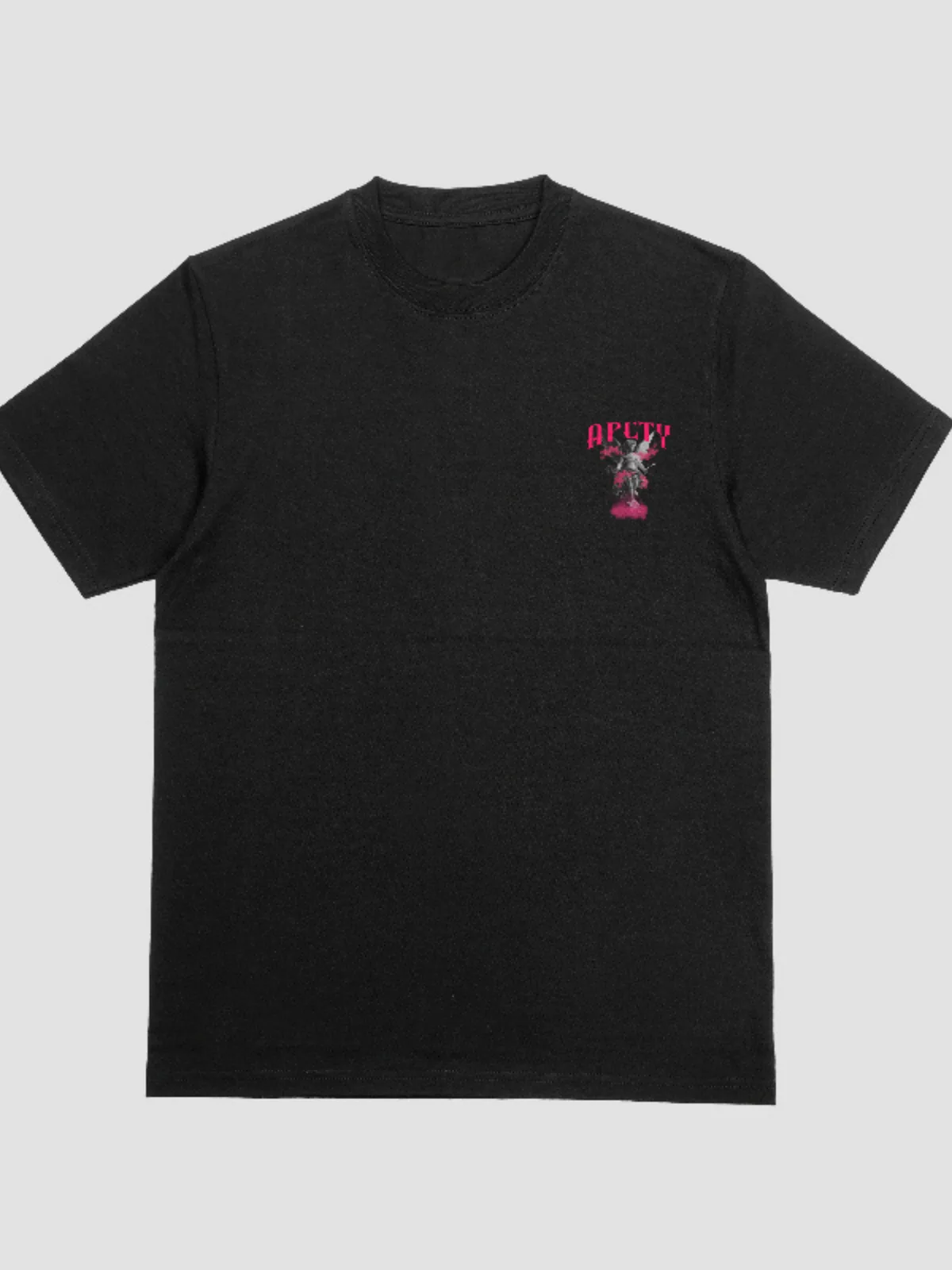 Oversized APCTY Angel T-Shirt in acid wash black, front view on a white studio background